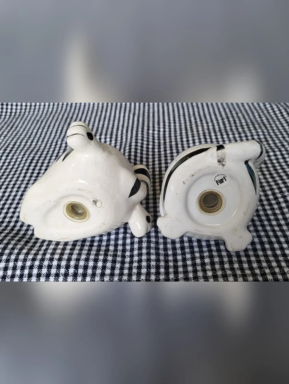 Pier 1 White and Black Ceramic Cat Salt and Pepper Shakers